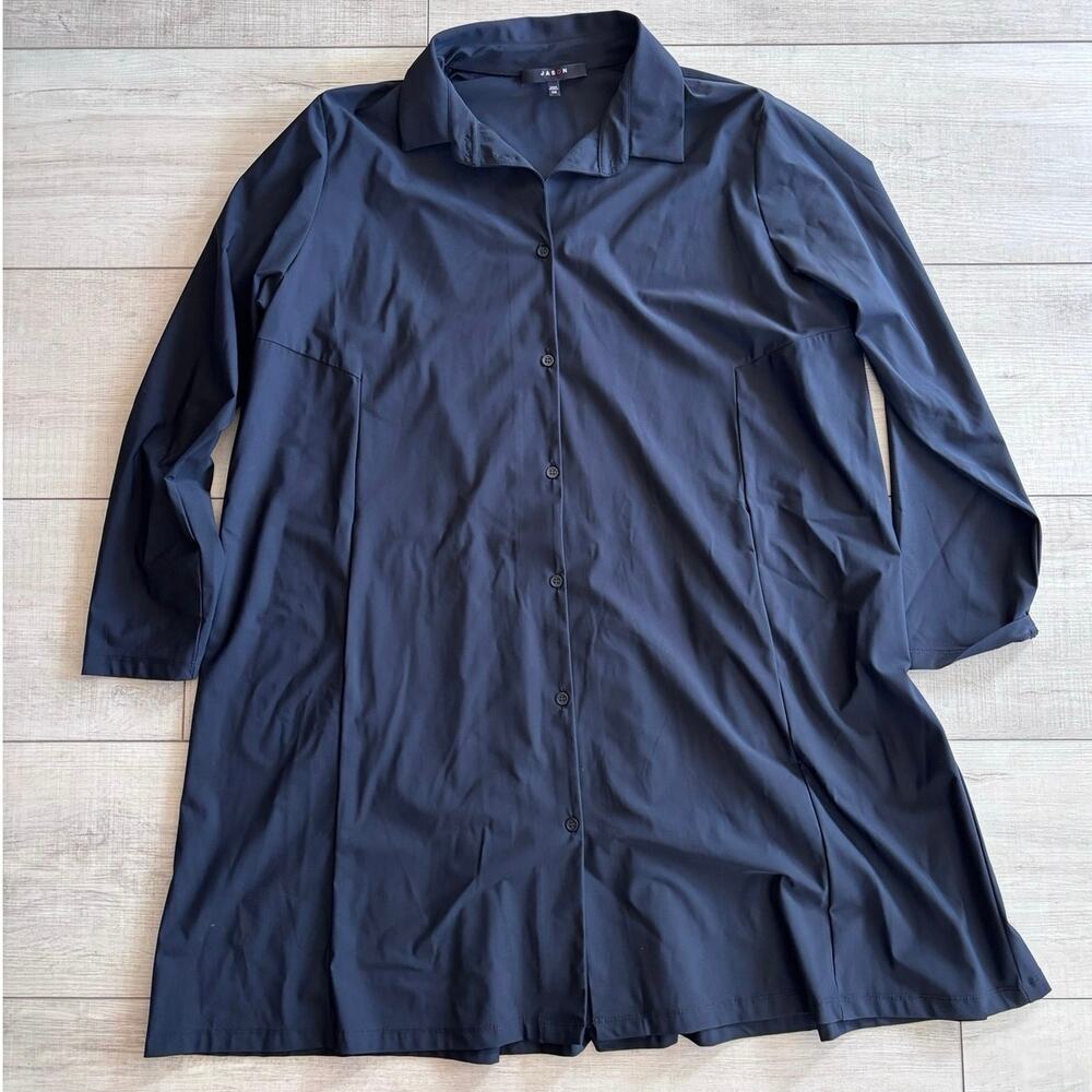 Jason Black Button Down Long Sleeve Tunic Dress Size 1X